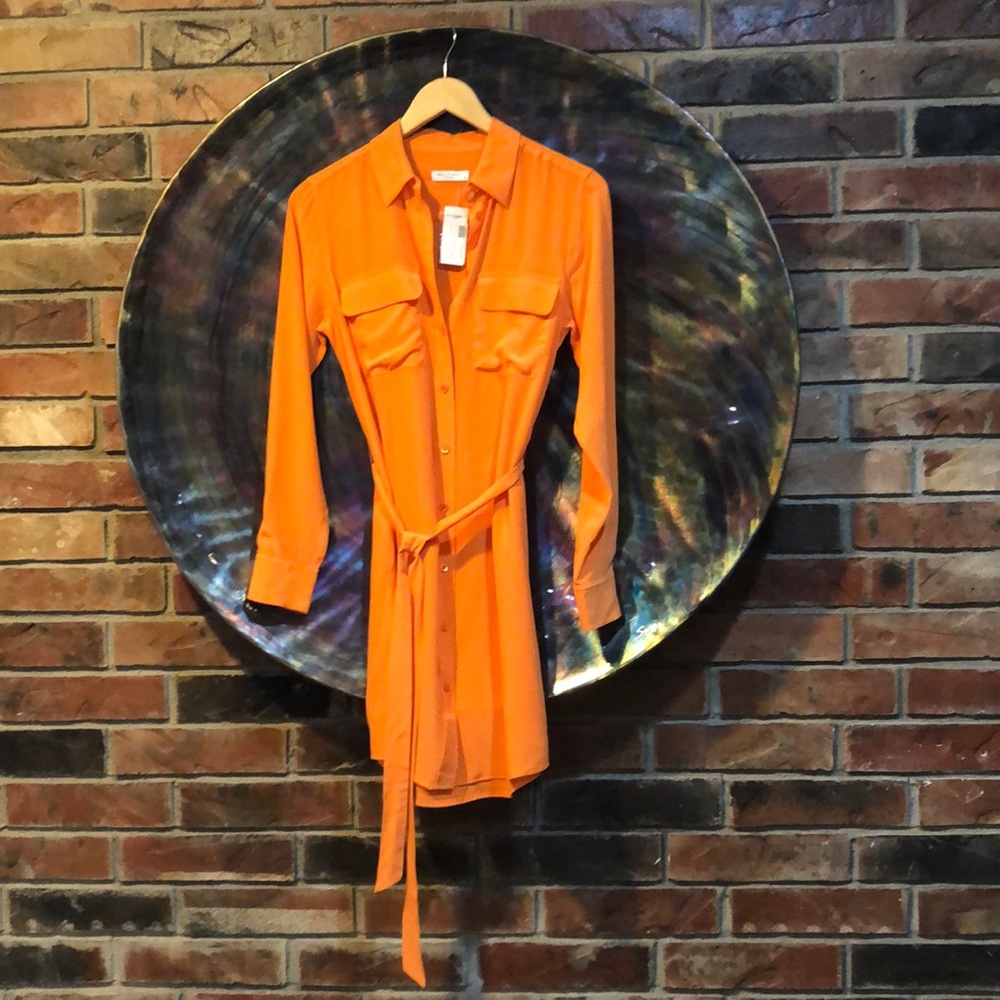 Equipment Silk Button Dress With Tie